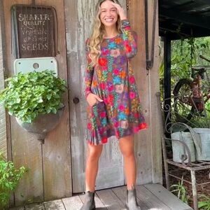 NATURAL LIFE Pink and Orange Casual Sundress 3/4 Sleeve SMALL - only worn once